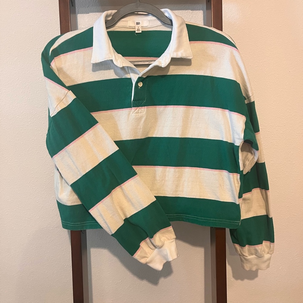 Green and White Striped women’s Polo Shirt